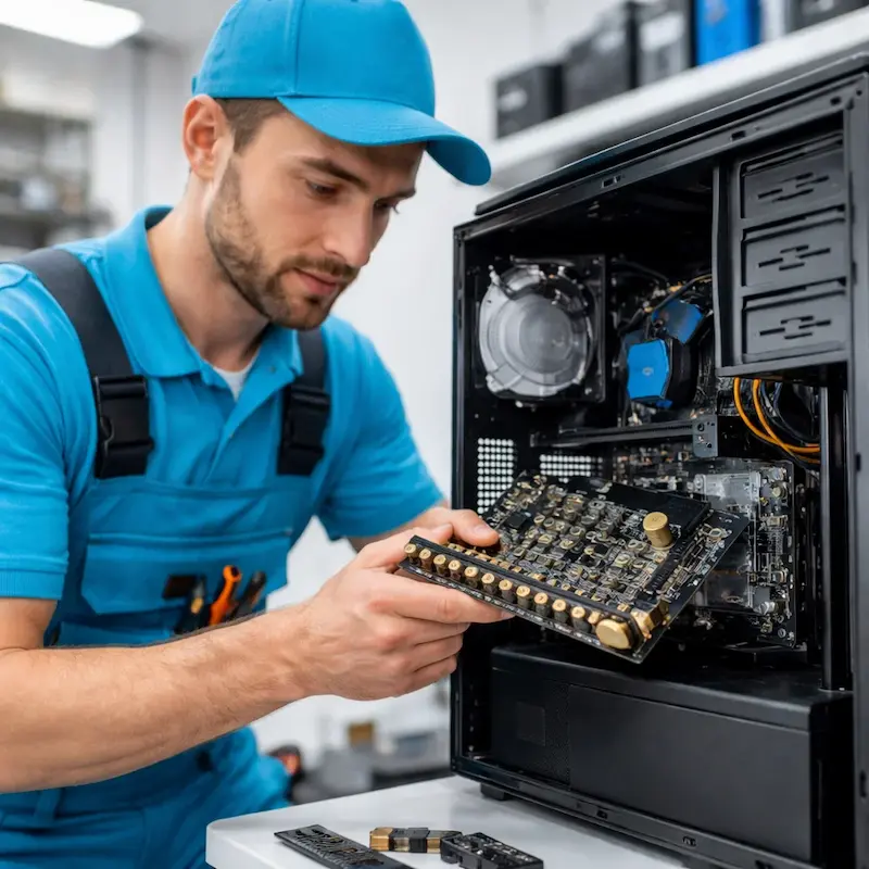 Мастер устанавливает звуковую карту на ПК в Тосно